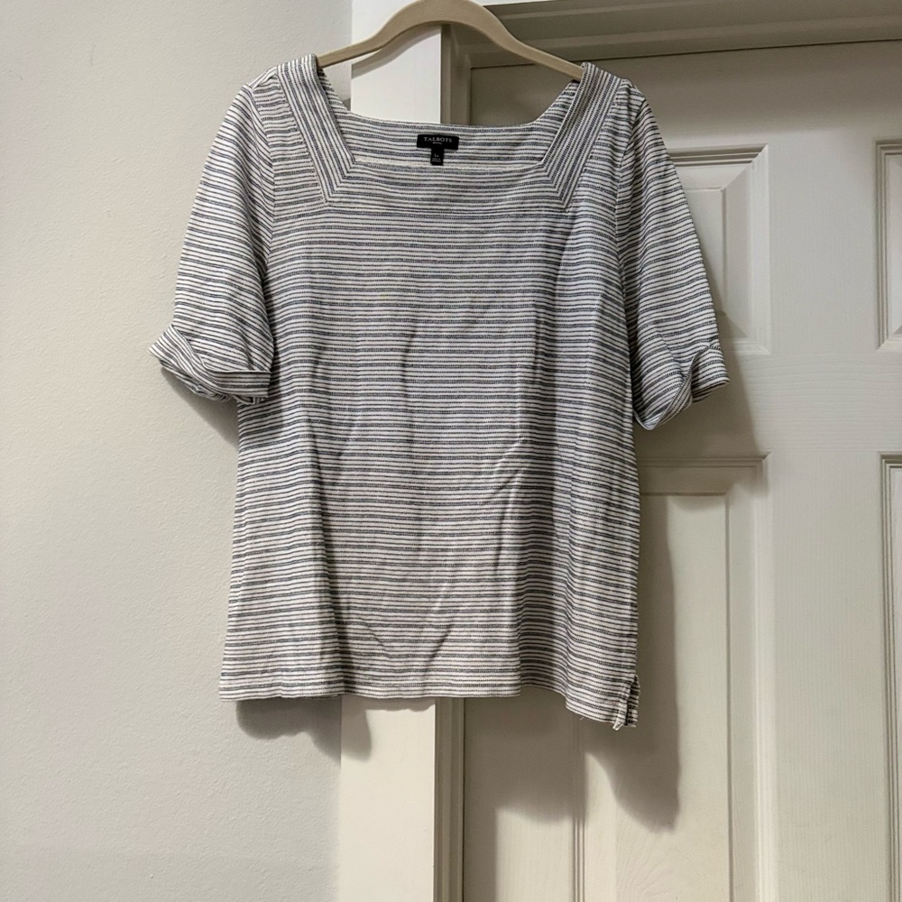 Talbots Black and White Striped Blouse